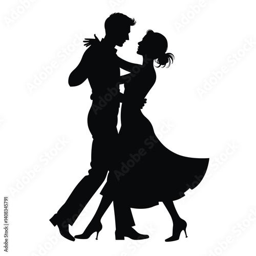 Silhouette couple dancing passionately against a blank background  
