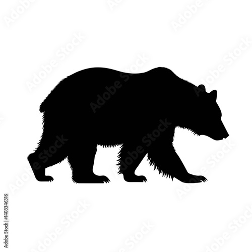 Black Bear Silhouette Walking Against a Plain Background  