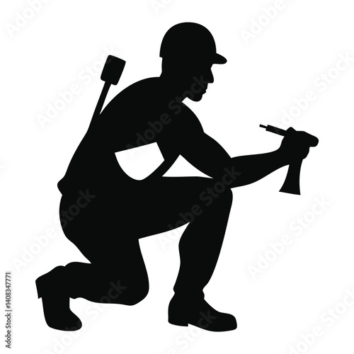 Black Worker Vector Silhouette - Industrial Labor & Construction Icon Set