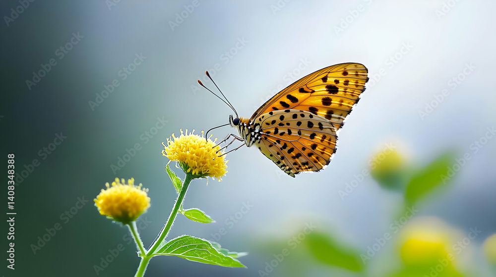 Obraz premium Close-Up of an Orange and Black Butterfly on a Vibrant Yellow Wildflower with Blurred Background