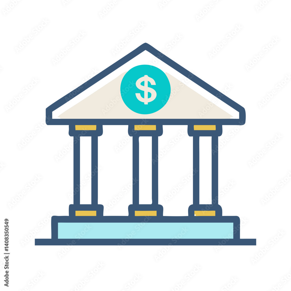Bank Building Icon Representing Financial Institution and Banking Services