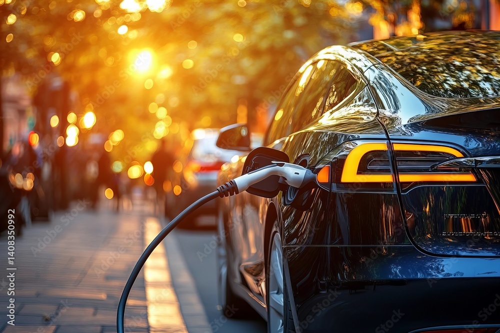 Close-up Image of an Electric Car Being Charged with a Power Cable: A Glimpse into the Future of Sustainable Transportation. Close-up Image of an Electric Car Being Charged with a Power Cable: A Glimpse into the Future of Sustainable Transportation.