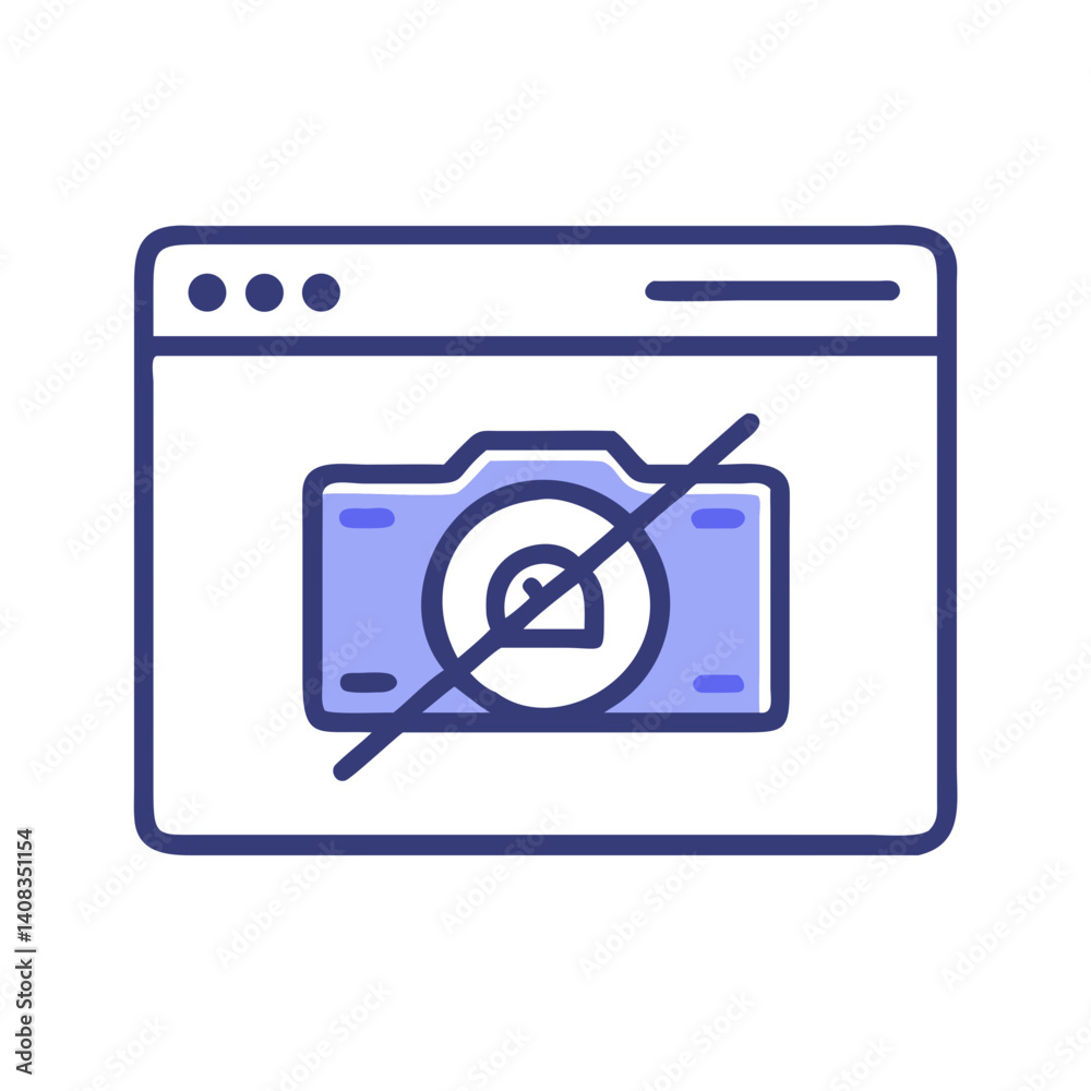 Browser with Blocked Camera Icon Representing Privacy Protection and Camera Access Restriction Browser with Blocked Camera Icon Representing Privacy Protection and Camera Access Restriction