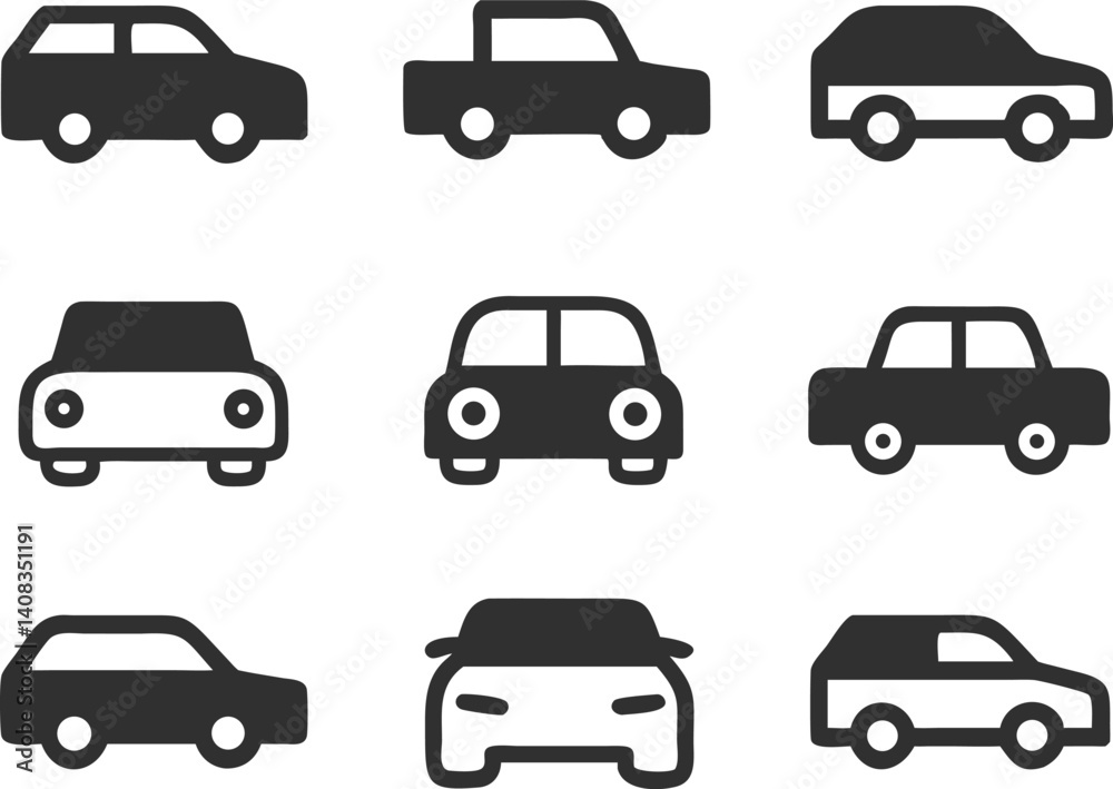 Collection of flat car icons in different styles Collection of flat car icons in different styles