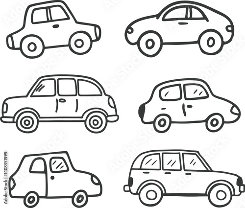 Collection of hand-drawn car doodle illustration