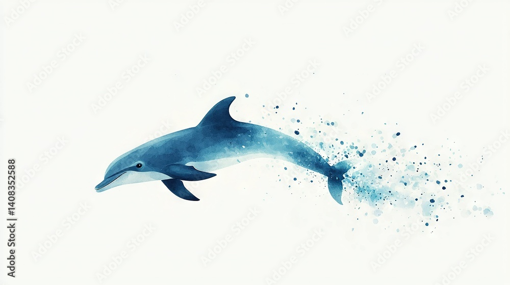 Obraz premium A stunning watercolor depiction of a dolphin leaping from the water with bubbles erupting from its mouth