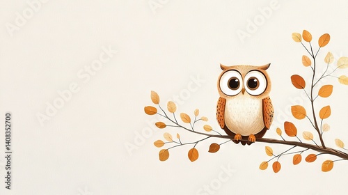   A painting of an owl perched on a tree limb surrounded by foliage, with its eyes wide open