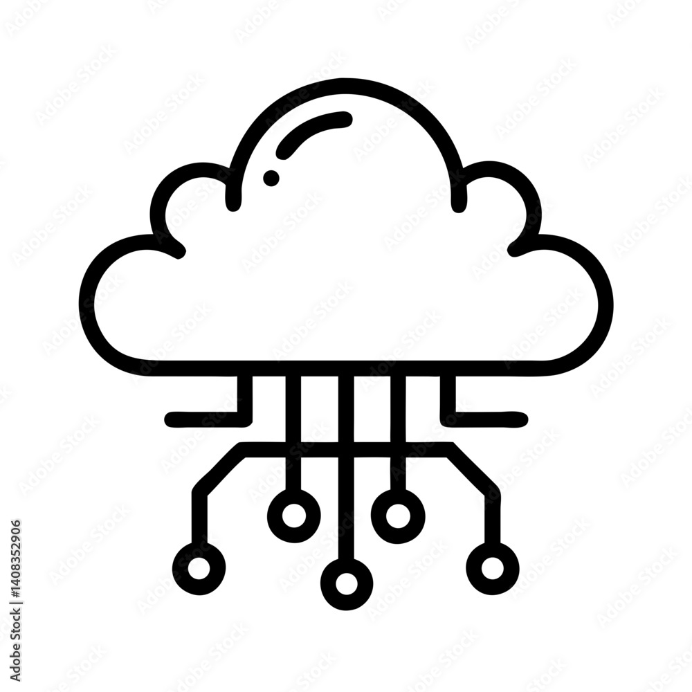 Cloud with Network Circuit Icon Representing Cloud Computing and Data Connectivity Cloud with Network Circuit Icon Representing Cloud Computing and Data Connectivity