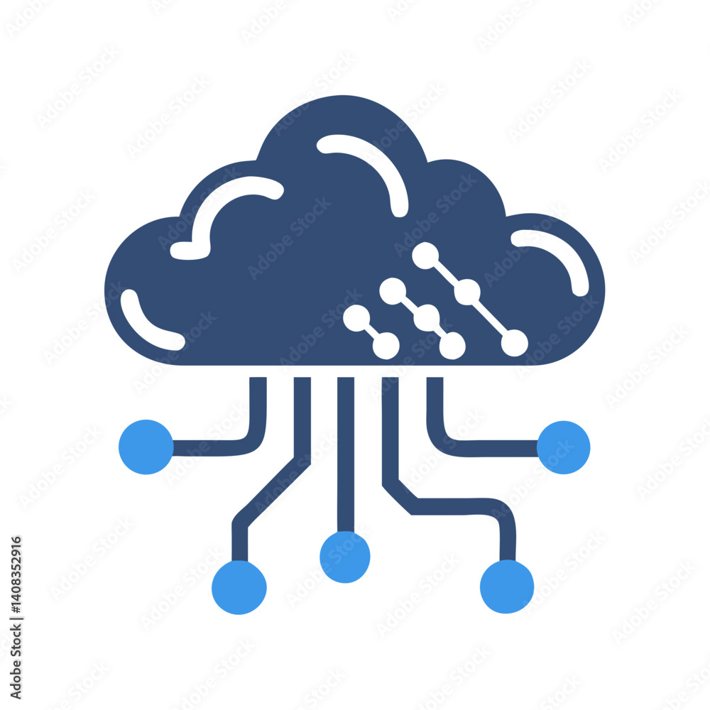 Cloud with Network Circuit Icon Representing Cloud Computing and Data Connectivity Cloud with Network Circuit Icon Representing Cloud Computing and Data Connectivity