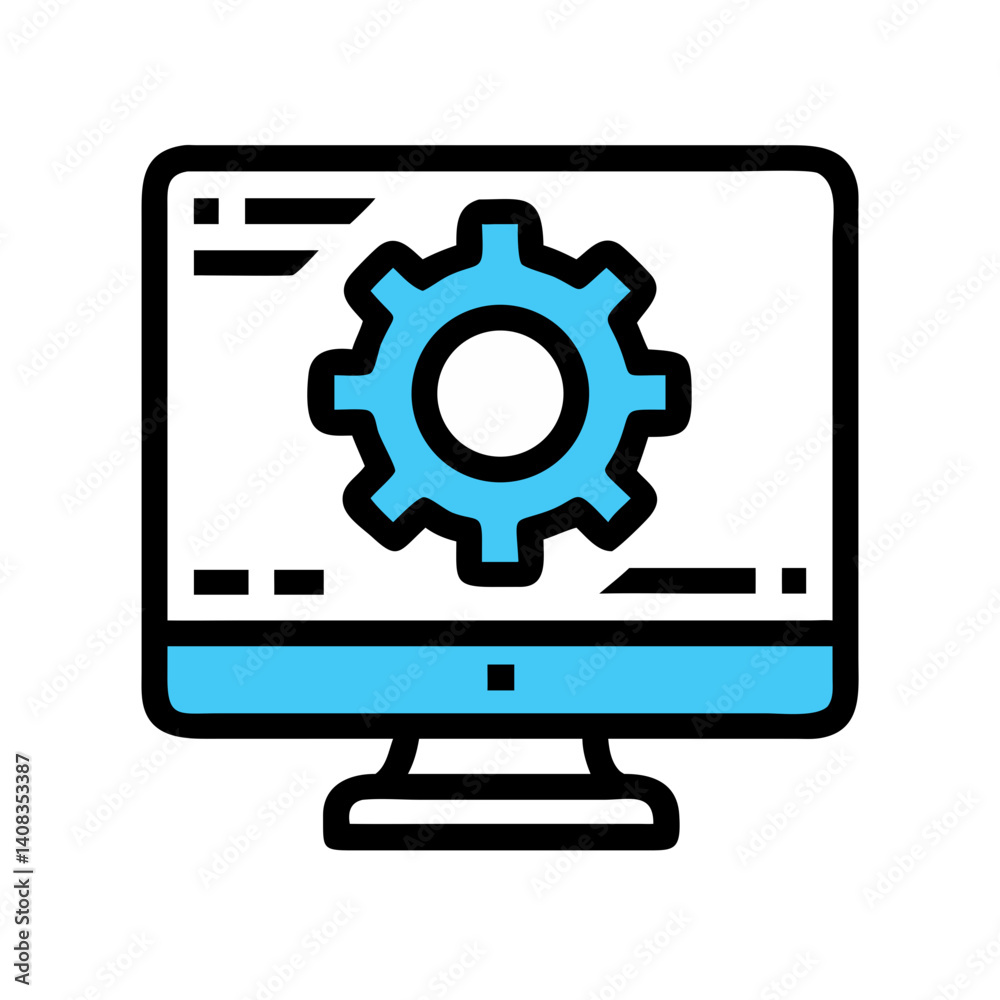 Computer with Settings Gear Icon Representing System Configuration and IT Management Computer with Settings Gear Icon Representing System Configuration and IT Management