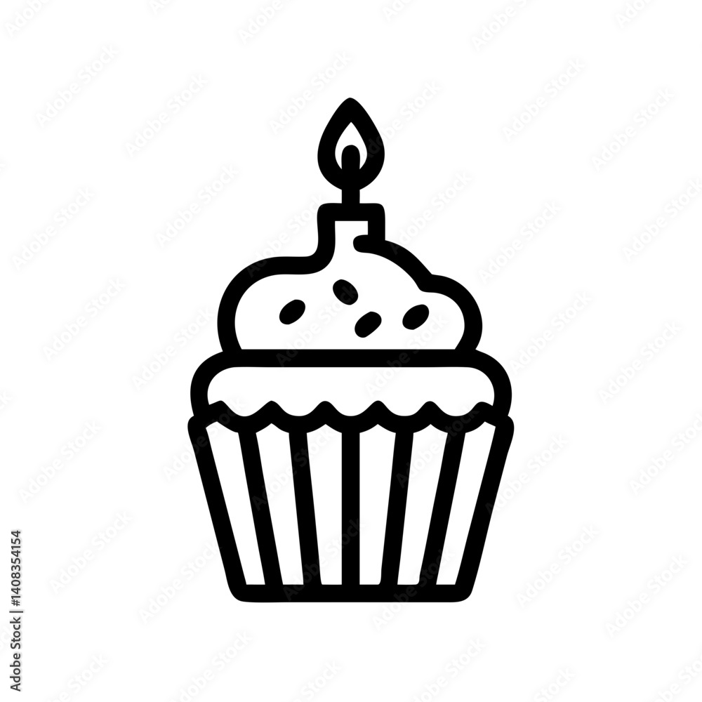 Cupcake with Candle Icon Representing Birthday Celebration and Festive Dessert Cupcake with Candle Icon Representing Birthday Celebration and Festive Dessert