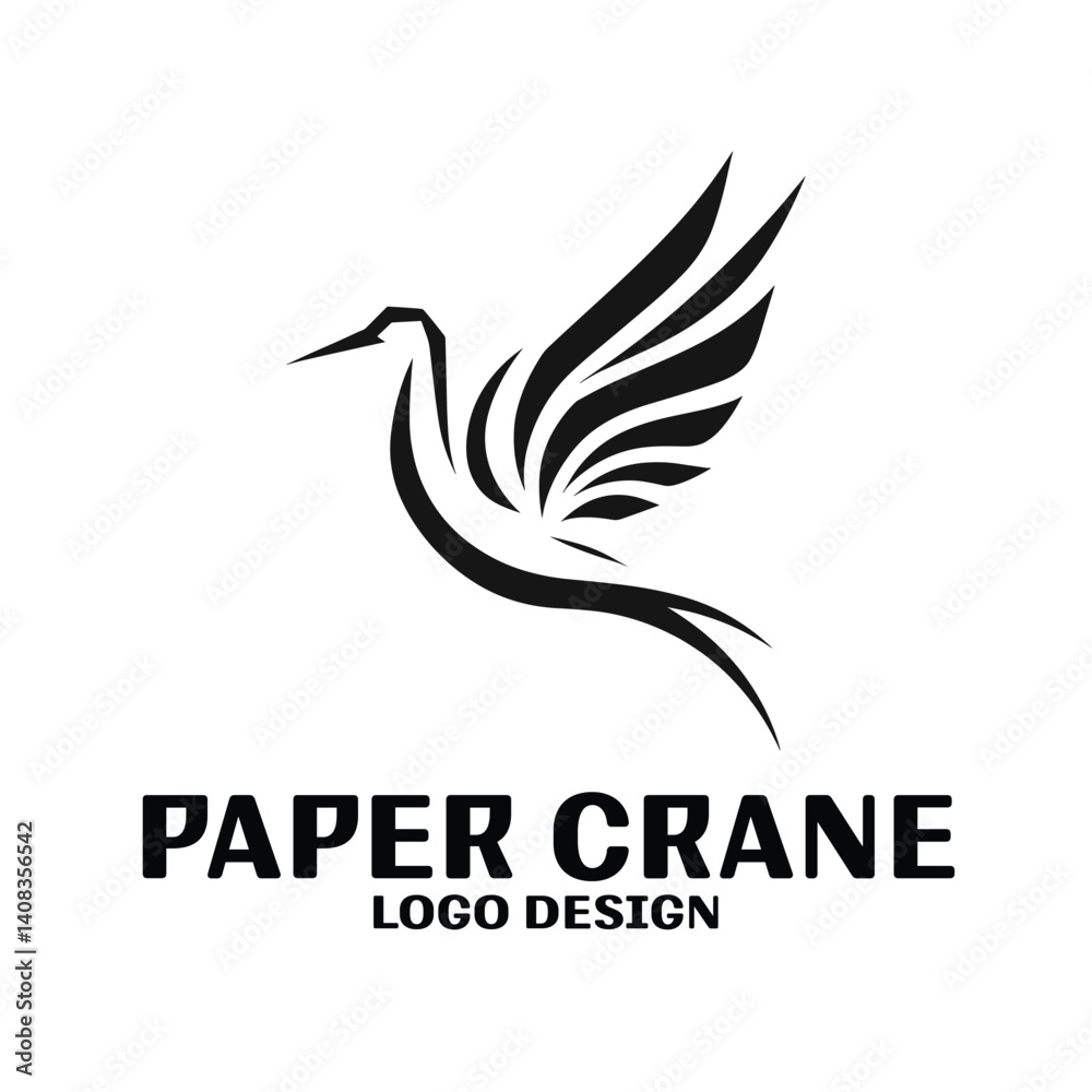 Obraz premium Paper Crane Vector Logo Design