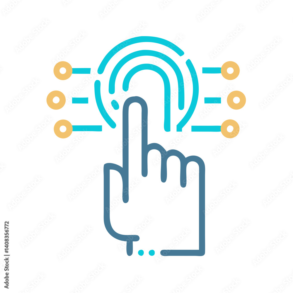 Finger Tap with Circuit Icon Representing Biometric Authentication and Security Finger Tap with Circuit Icon Representing Biometric Authentication and Security