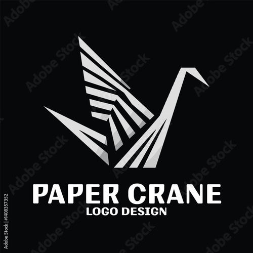 Paper Crane Vector Logo Design