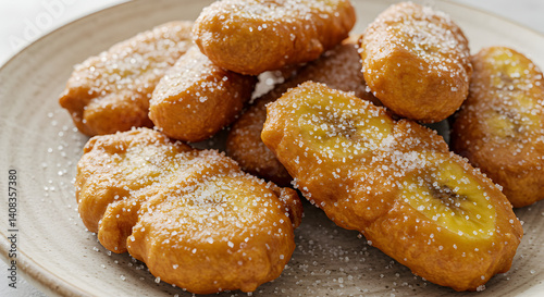 Delicious Fried Banana Dessert Topped With Powdered Sugar Ready To Eat