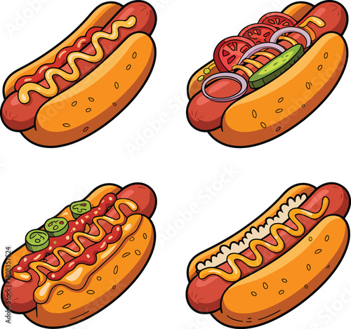 Hot dog set vector illustration isolated On Transparent Background