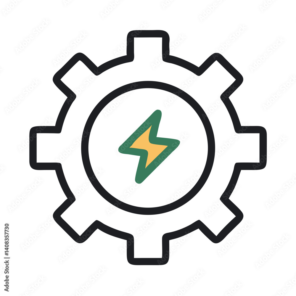 Gear with Bolt Icon Representing Power System and Mechanical Engineering Gear with Bolt Icon Representing Power System and Mechanical Engineering