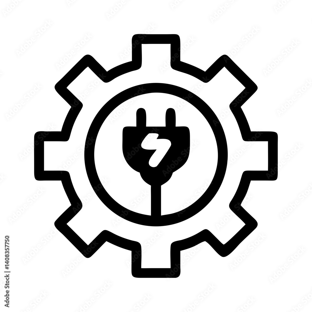 Gear with Plug Icon Representing Energy Technology and Power Solutions Gear with Plug Icon Representing Energy Technology and Power Solutions