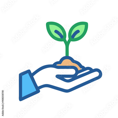 Hand Holding Seedling Icon Representing Planting and Environmental Care