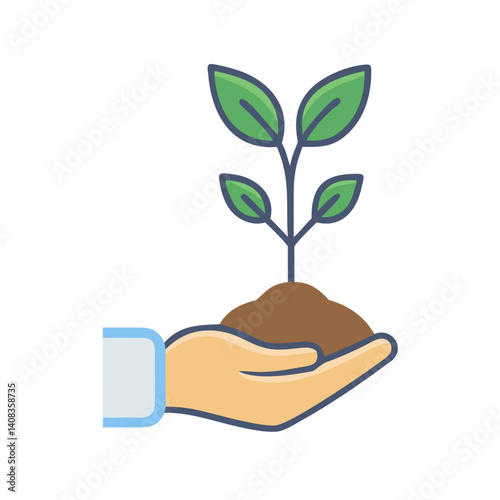 Hand Holding Seedling Icon Representing Planting and Environmental Care