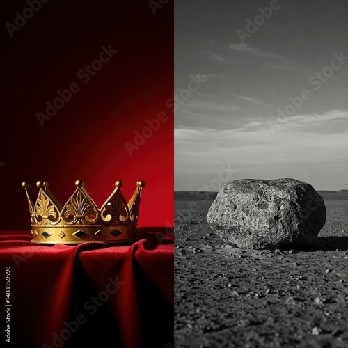 Crown and stone on a contrasting background. photo