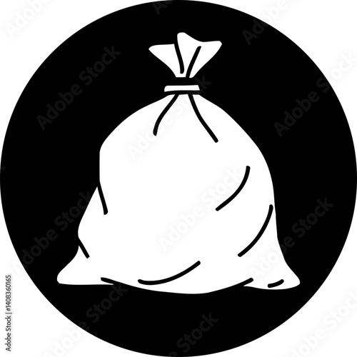 Garbage bag icon vector silhouette waste disposal rubbish sack symbol illustration transparent on black circle