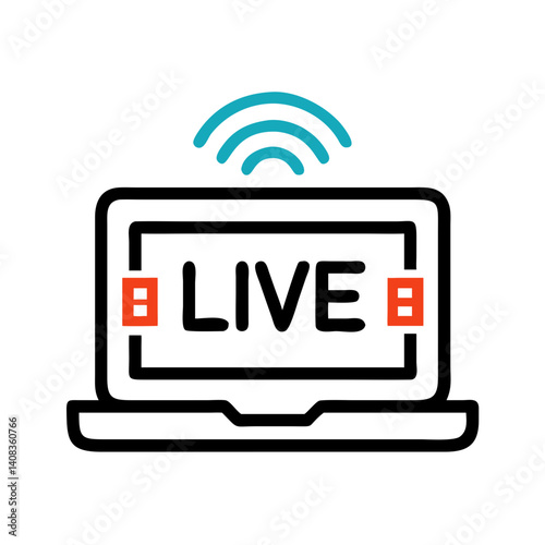 Laptop with Live Label Icon Representing Streaming and Live Content Broadcast