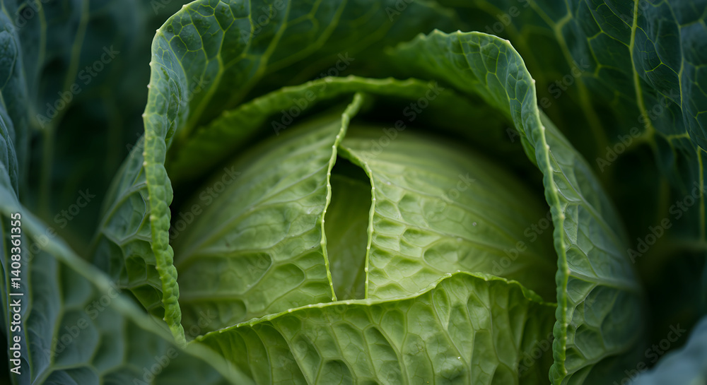 Fototapeta premium Close Up Captivating Cabbage Head Showcasing Its Detailed Leaf Structure