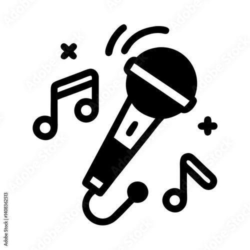 Microphone with Music Notes Icon Representing Audio Recording and Music Production