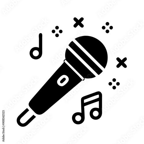 Microphone with Music Notes Icon Representing Audio Recording and Music Production