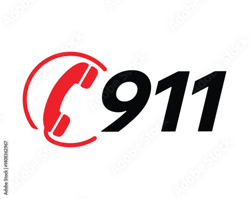 911 Emergency Contact Sign – Universal Call Alert for Immediate Safety Assistance - High-Quality Vector Stock Image