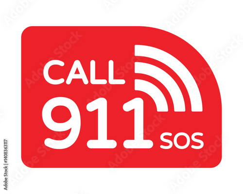 Emergency Contact Sign – Critical 911 Call Alert for Immediate Assistance - Premium High-Quality Vectorial Stock Image