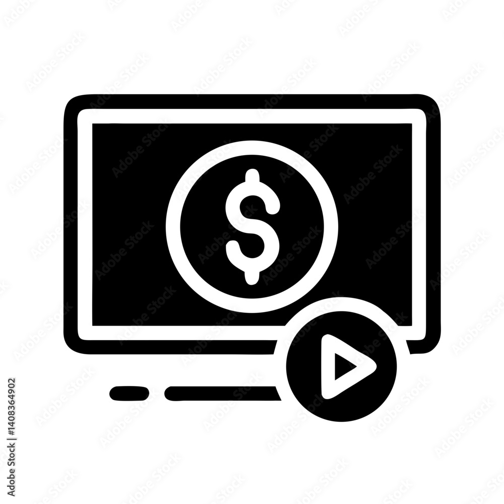 Play Button with Money Icon Representing Financial Investment and Gaming Play Button with Money Icon Representing Financial Investment and Gaming