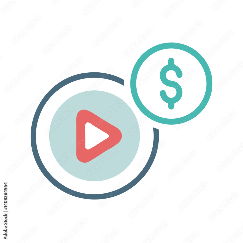 Play Button with Money Icon Representing Financial Investment and Gaming Play Button with Money Icon Representing Financial Investment and Gaming