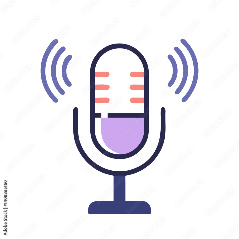 Podcast Microphone Icon Representing Voice Recording and Audio Broadcasting Podcast Microphone Icon Representing Voice Recording and Audio Broadcasting
