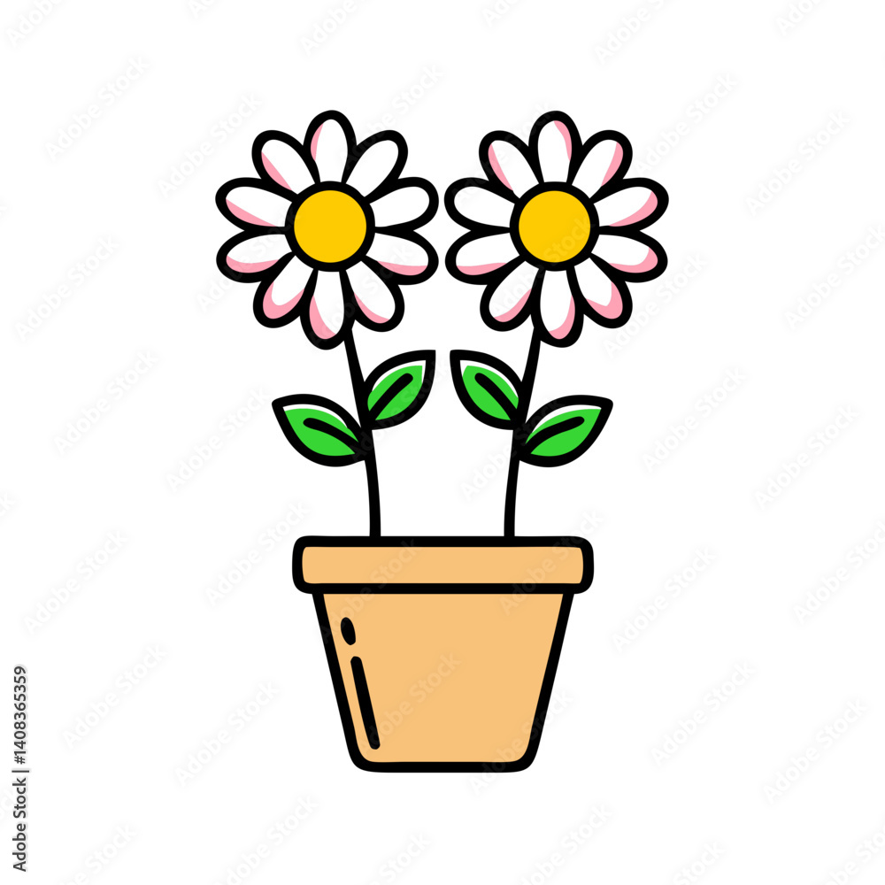 Fototapeta premium Potted Daisy Flower Icon Representing Bright Floral Decoration and Indoor Cheer