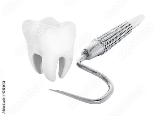 Dentist tool and tooth isolated on transparent background
