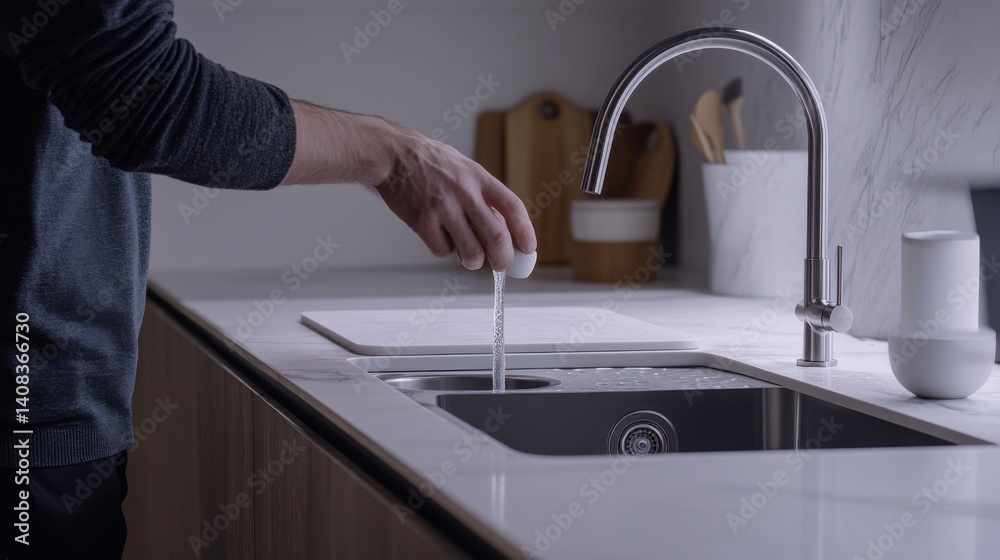 Plumber installing a sink in a kitchen. Featuring precision and technical skill Plumber installing a sink in a kitchen. Featuring precision and technical skill