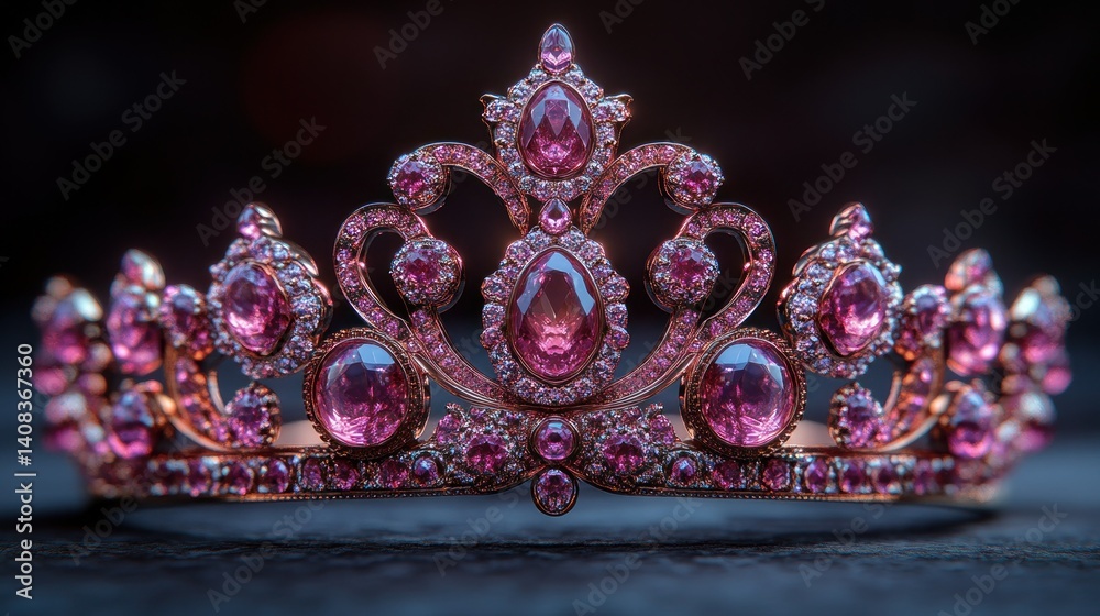 Fototapeta premium Ornate tiara with vibrant pink gems. Detailed craftsmanship