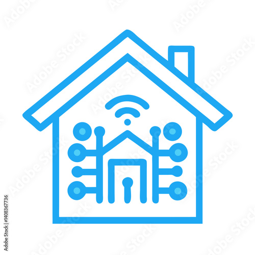 Smart Home with Network Circuit Icon Representing Connected Living and IoT Automation