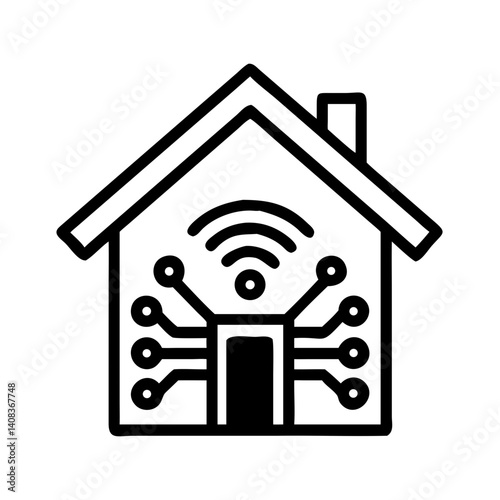 Smart Home with Network Circuit Icon Representing Connected Living and IoT Automation