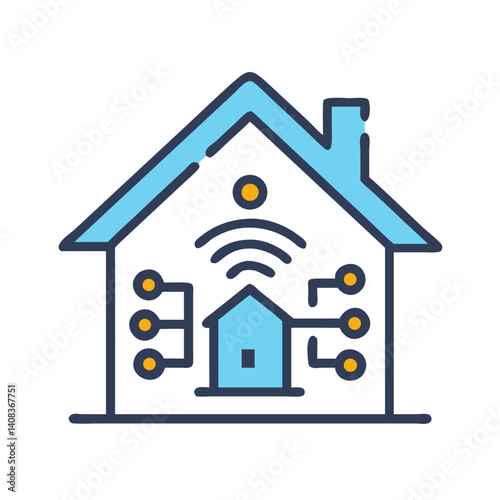 Smart Home with Network Circuit Icon Representing Connected Living and IoT Automation
