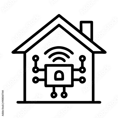 Smart Home with Network Circuit Icon Representing Connected Living and IoT Automation