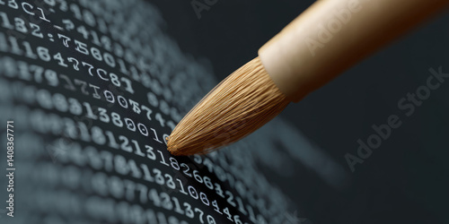 The paintbrush sweeps away the numbers from the code. Deleting unnecessary files and data, concept of digital waste management. 