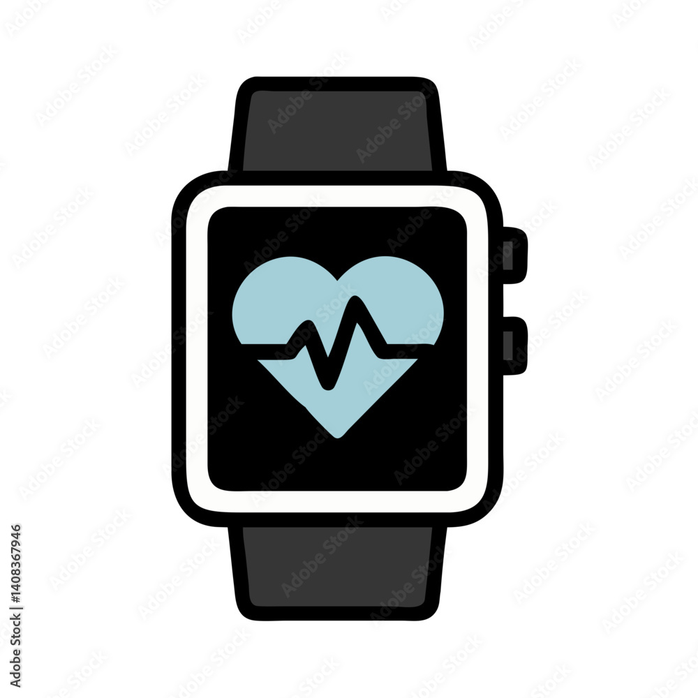 Smartwatch with Heartbeat Icon Representing Health Monitoring and Fitness Tracking
