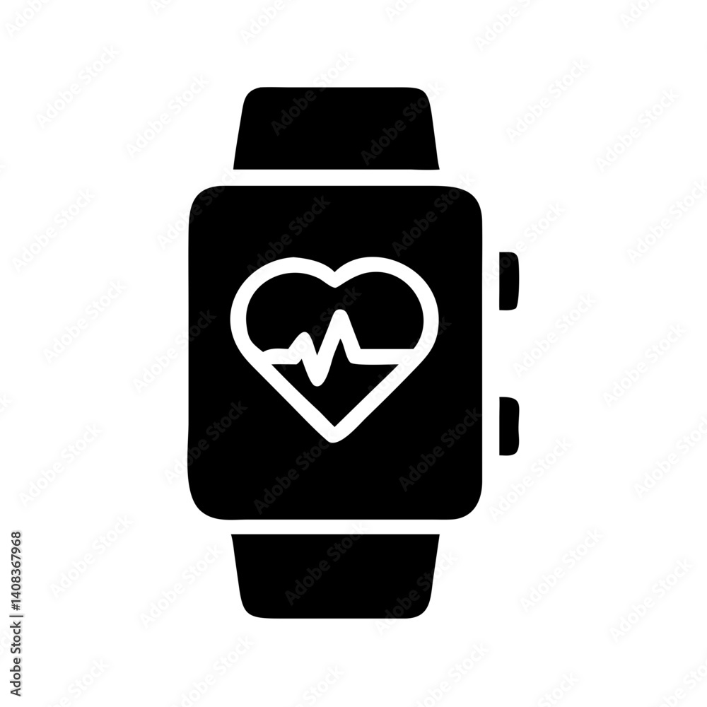Smartwatch with Heartbeat Icon Representing Health Monitoring and Fitness Tracking