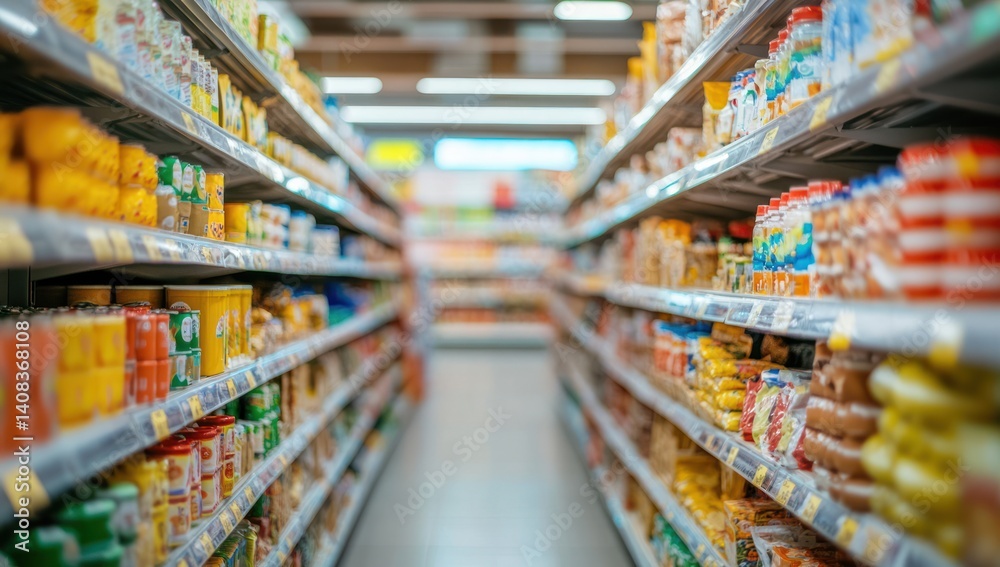 Fototapeta premium Supermarket Aisles: A Glimpse into Grocery Shopping
