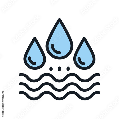 Water Droplets Icon Representing Hydroelectric Energy and Renewable Power Generation