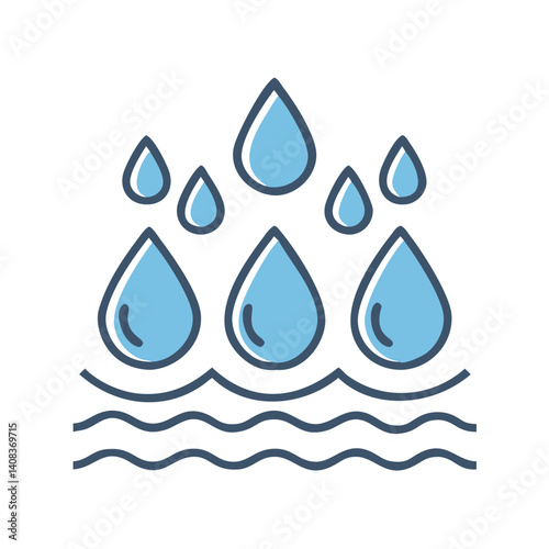 Water Droplets Icon Representing Hydroelectric Energy and Renewable Power Generation