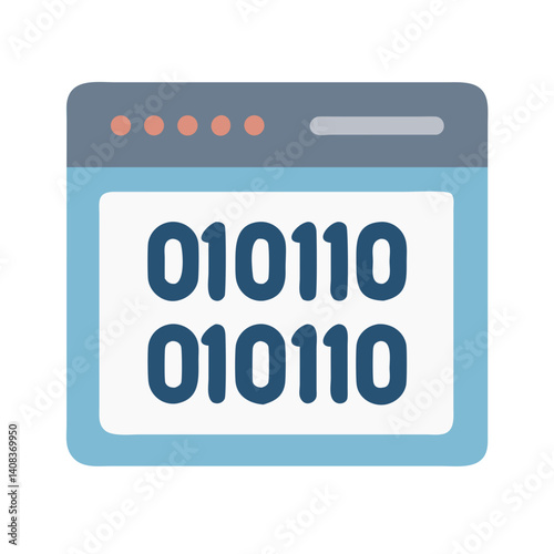Web Page with Binary Code Icon Representing Data Processing and Digital Information